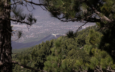 La Palma, landscape of the west part of the island as seen from the Volcano route
black lava fields produced by 2021 volcano 
