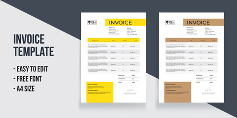 Fototapeta na wymiar Invoice Template Minimal Corporate Business Invoice design Invoice and Estimate Layout