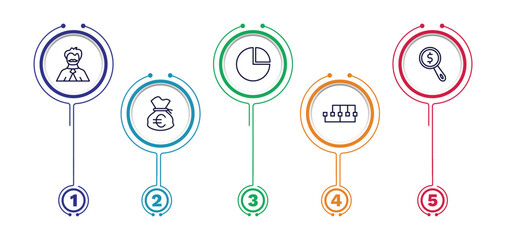 set of business and finance thin line icons. business and finance outline icons with infographic template. linear icons such as man with moustach, infographic elements, dollar business search, euro