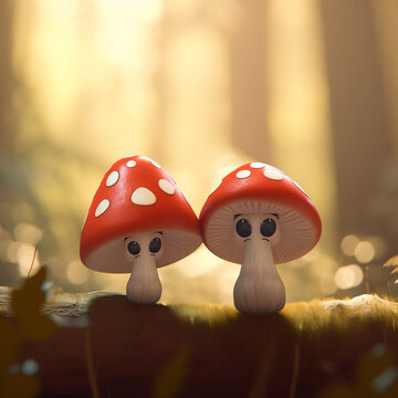 Mushrooms in forest - Generative AI