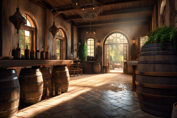 Fototapeta na wymiar A rustic winery with tastings and vineyard tours