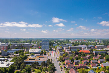 Aerial summer view of Kiel University area, Germany