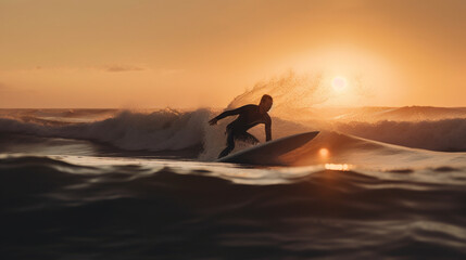 Naklejka na ściany i meble Surfer catching a wave Generative AI