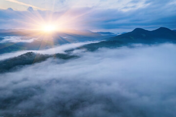 Landscape with fog in mountains