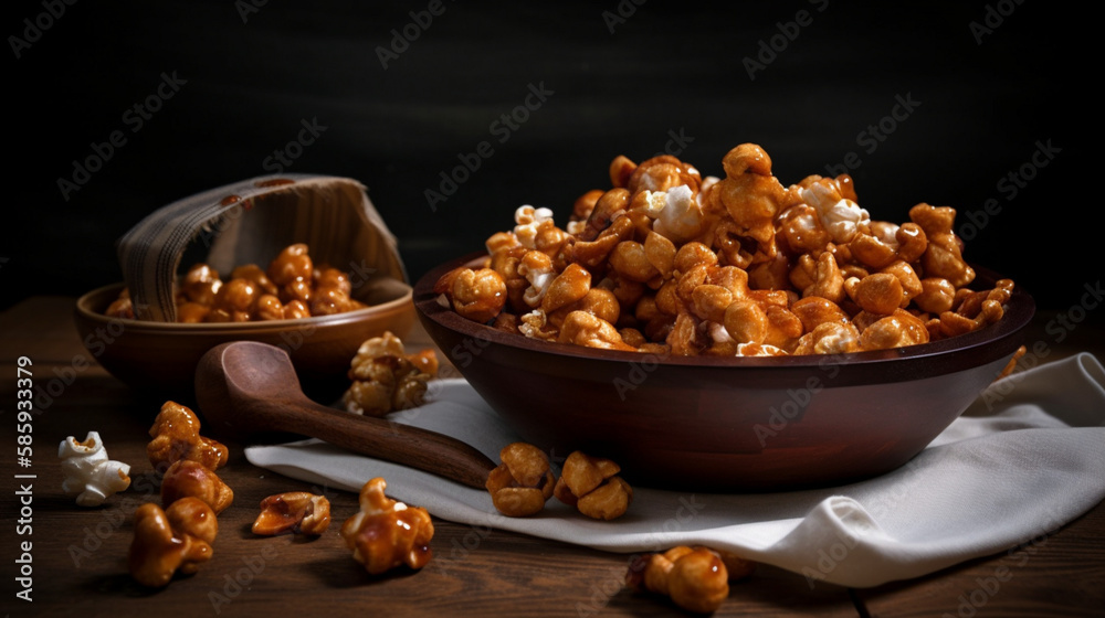 Poster caramel popcorn with peanuts generative ai