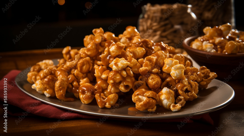 Wall mural Caramel popcorn with peanuts Generative AI