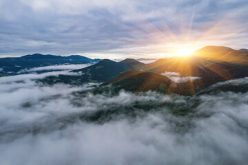 Majestic mountains landscape under morning sky with clouds. Overcast sky before storm. Carpathian,...