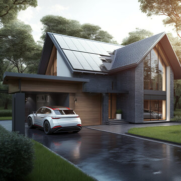 Modern house with a solar roof 