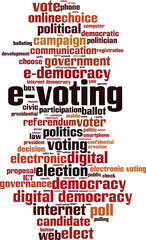 E-voting word cloud concept. Collage made of words about E-voting. Vector illustration 