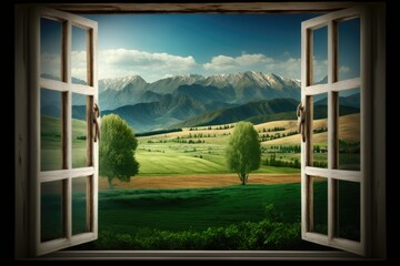 Landscape nature view background view from window. ai generative