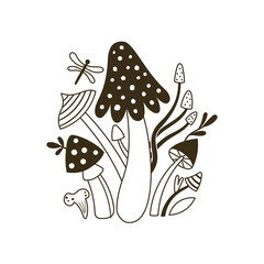 vector black and white image of mushrooms