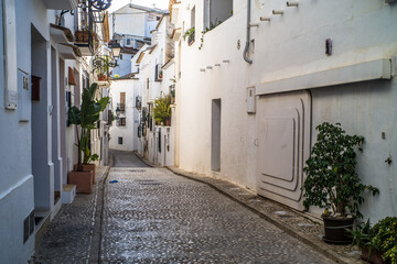 Fototapeta na wymiar Empty streets of the old town of Altea. Classic Medieval white Spanish town on Costa Blanca