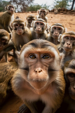 Group of cute monkeys taking a selfie in the wild. Ultra realistic picture, Created using generative a.i 