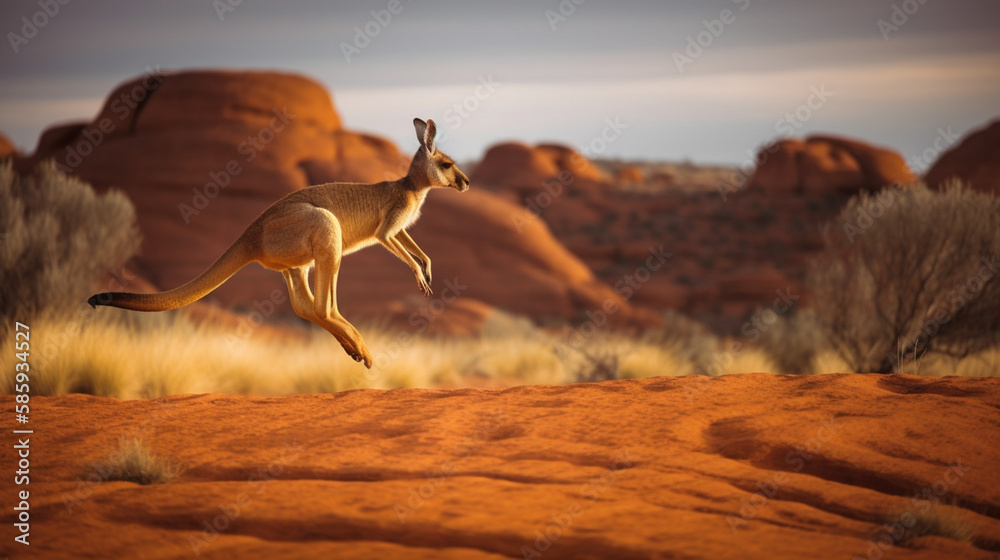 Sticker kangaroo hopping in an Australian landscape Generative AI