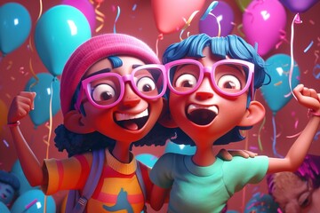 Obraz premium friendly party with balloons and confetti