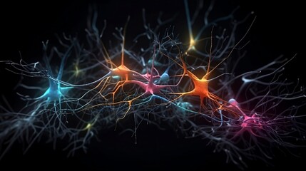 Connections explosion: brain neural network in 3D. Journey in 3D through the complexity of the neural network. generative AI,