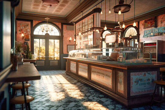 A charming ice cream parlor with handmade scoops and toppings