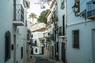 Fototapeta na wymiar Empty streets of the old town of Altea. Classic Medieval white Spanish town on Costa Blanca