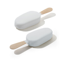 Vanilla ice cream on a stick on white background