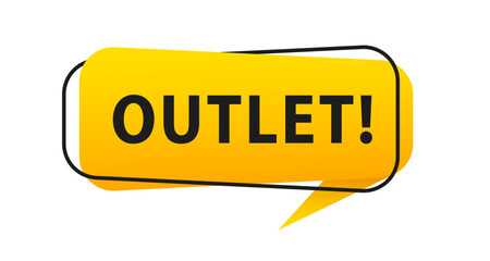 Outlet. Origami style speech bubble banner. Sticker design template with Outlet text. Vector EPS 10. Flat style. Isolated on white background. Vector illustration