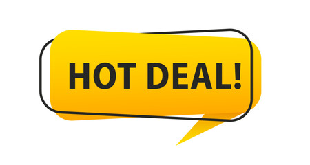 Hot deal. Origami style speech bubble banner. Sticker design template with Outlet text. Vector EPS 10. Flat style. Isolated on white background. Vector illustration