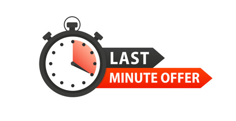 Fototapeta na wymiar Last minute offer watch countdown. Yellow hot offer with promotion times, banner, price. Countdown time for the sale of the offer. Alarm clock with last minute offer. Vector illustration