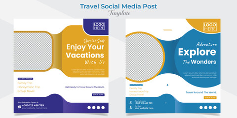 Holiday tourism and travel social media post and square flyer post banner template design set