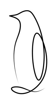 recommend clip art: The penguin is drawn with a solid line. Line art. Minimalistic penguin logo.