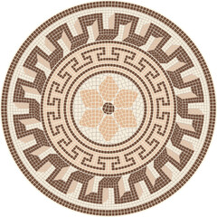 Mosaic circular ornament in terracotta colors. For ceramics, tiles, ornaments, backgrounds and other projects.	

