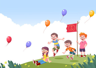 Obraz na płótnie Canvas Children and friend playing happy activity on playground.space for text, templates, posters, banners.vector illustration.