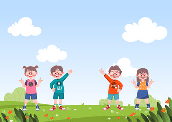 Obraz na płótnie Canvas Children and friend playing happy activity on playground.space for text, templates, posters, banners.vector illustration.
