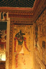 The colorful designs in Queen Nefertari tomb in Queens valley in Luxor