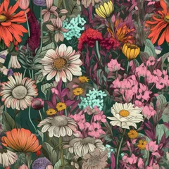 Poster Im Rahmen Larger Pastel Wildflowers Continuous Pattern © Mike