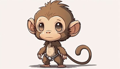 Obraz premium Illustration of a cute baboon with a belt and giant head Generative AI