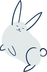 Line art simple happy bunny from line and spot in blue pastel and blue color.