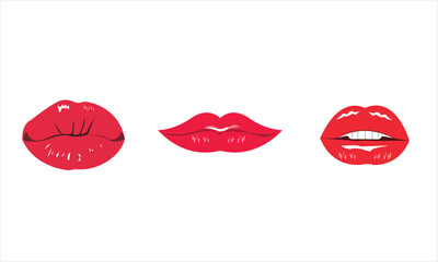 Illustration of lips Three types of lips, normal lips, pouted lips and lips with teeth fresh looking red lips vector logo designs lips isolated on white background