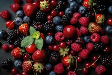 Obraz na płótnie Canvas Fresh berries, top view. Generative AI