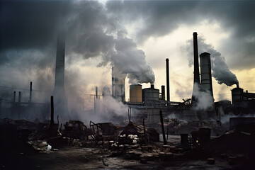 Factory emitting smoke and pollution, contributing to environmental degradation - Generative AI