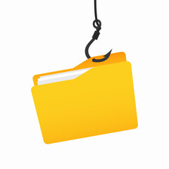 Data phishing hacking online scam concept, with file document hook design. Vector illustration.