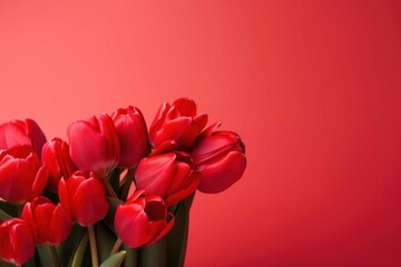 Beautiful red tulips against a red background, making it perfect for the Spring and Easter season. The soft, pastel colors and delicate blooms evoke feelings of renewal and joy.