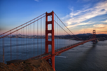 Golden Gate Bridge in San Francisco at sunset time