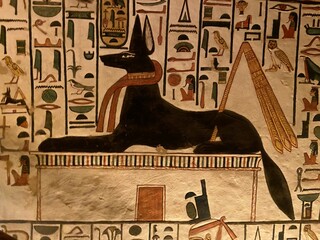 The colorful designs in Queen Nefertari tomb in Queens valley in Luxor