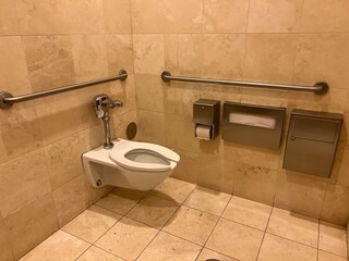 Bathroom stalls sink towels stalls water fountain soap changing table accessories men's women's trash can sanitizer buttons.