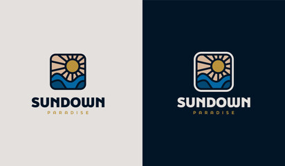 Sunset Sun wave Logo Template. Universal creative premium symbol. Vector illustration