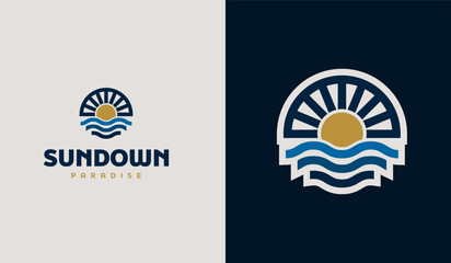 Sunset Sun wave Logo Template. Universal creative premium symbol. Vector illustration