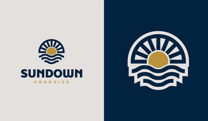 Sunset Sun wave Logo Template. Universal creative premium symbol. Vector illustration