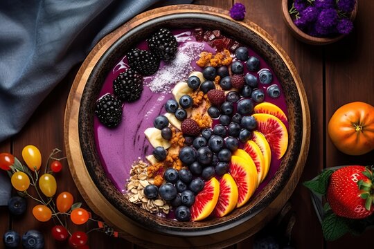 Healthy Acai Bowl, Fruit and Granola, Generative AI