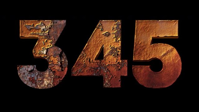 3,4,5 - Number Rusty Effect Animation, Alpha Channel