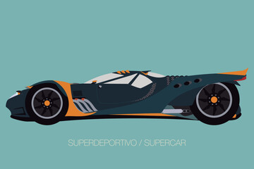 street supercar, side view,  flat design style