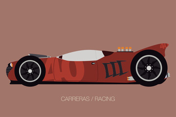 street race car, side view, flat design style